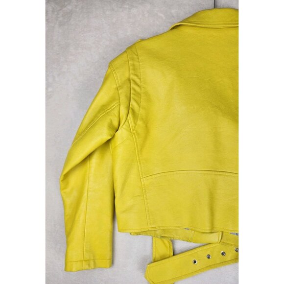 Zara Basic Women's Large Faux Leather Jacket Mustard Yellow Biker - Picture 6 of 13
